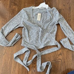 Garage long sleeve grey knit wrap top